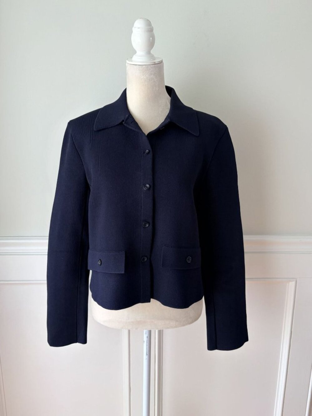 Scanlan Theodore Crepe Knit Button Jacket Navy Blue XL